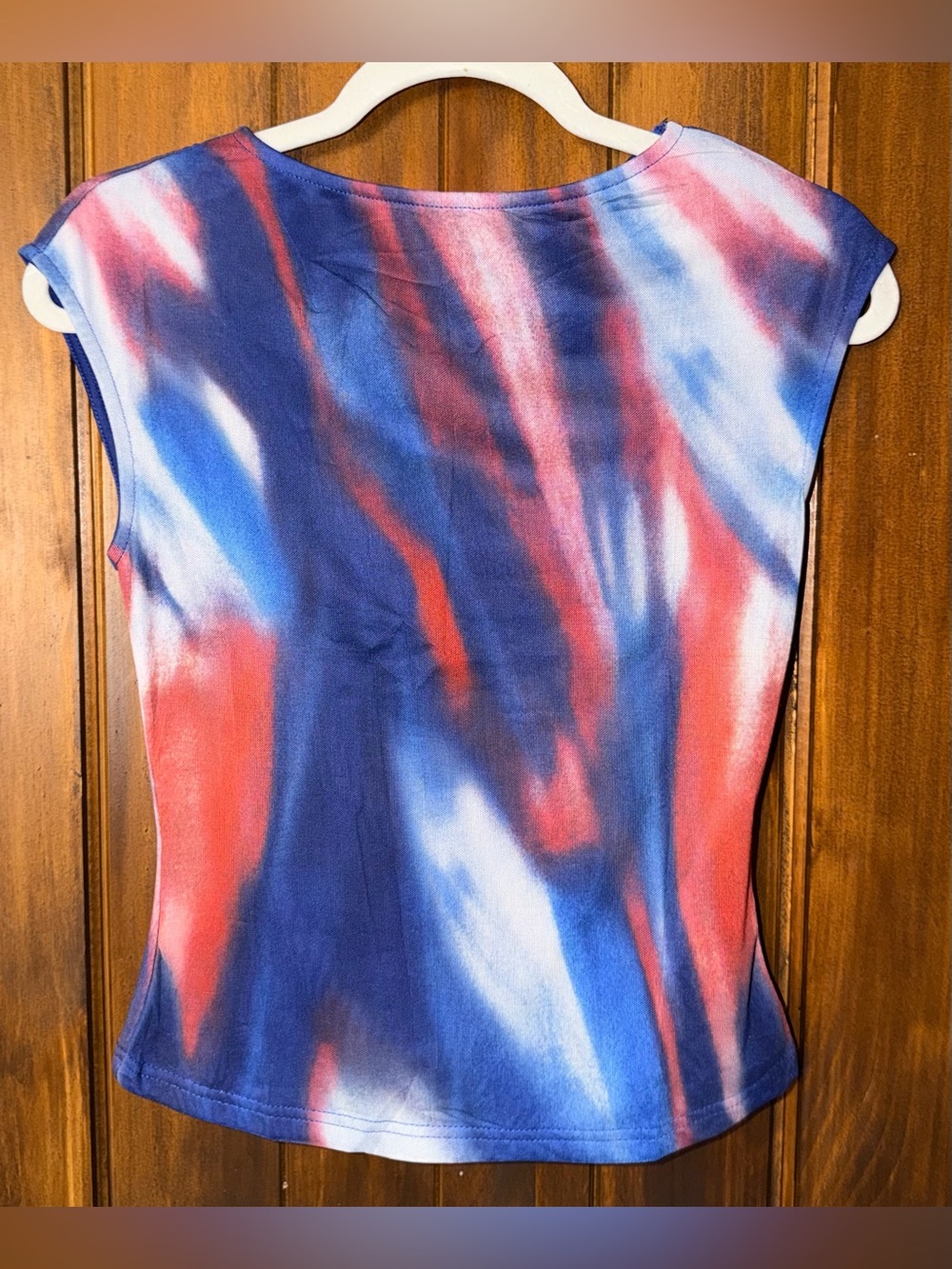 Women's Red, Blue & White Tie-Dye Cap Sleeve Top
